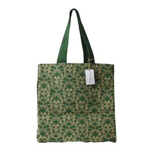 Nicole Miller Home Canvas Tote Bag Green Beige Floral Jute Cotton Blend